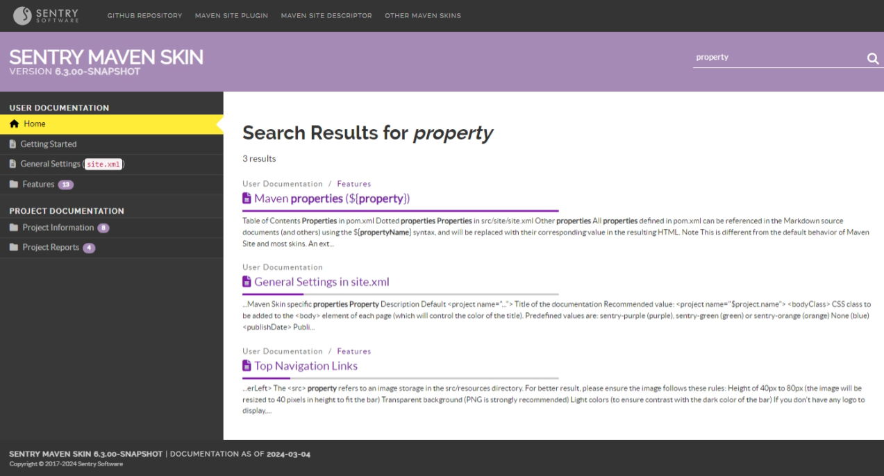 An index is built automatically for your documentation and searchable, without Google or external services